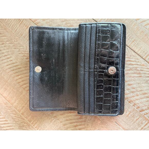 Brighton Black Croc Patent Leather Wallet Clutch Silver Accents 7.25x3.5 - Picture 4 of 8